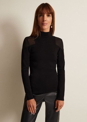 Phase Eight Amiee Sheer Cold Shoulder Panel Knitwear Black Canada | XYHFBQ-280